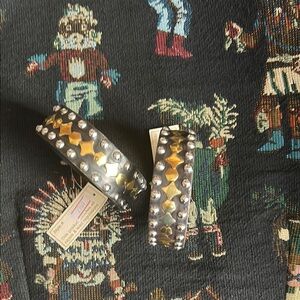 Vintage Artisan Studded Wood Bangle Bracelet Set (2)